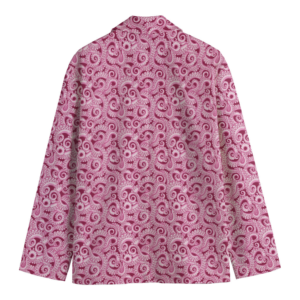 Pink Octopus Tentacles Pattern Print Men's Cotton Blazer