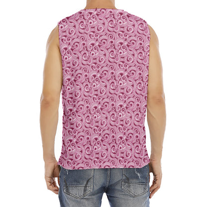 Pink Octopus Tentacles Pattern Print Men's Fitness Tank Top