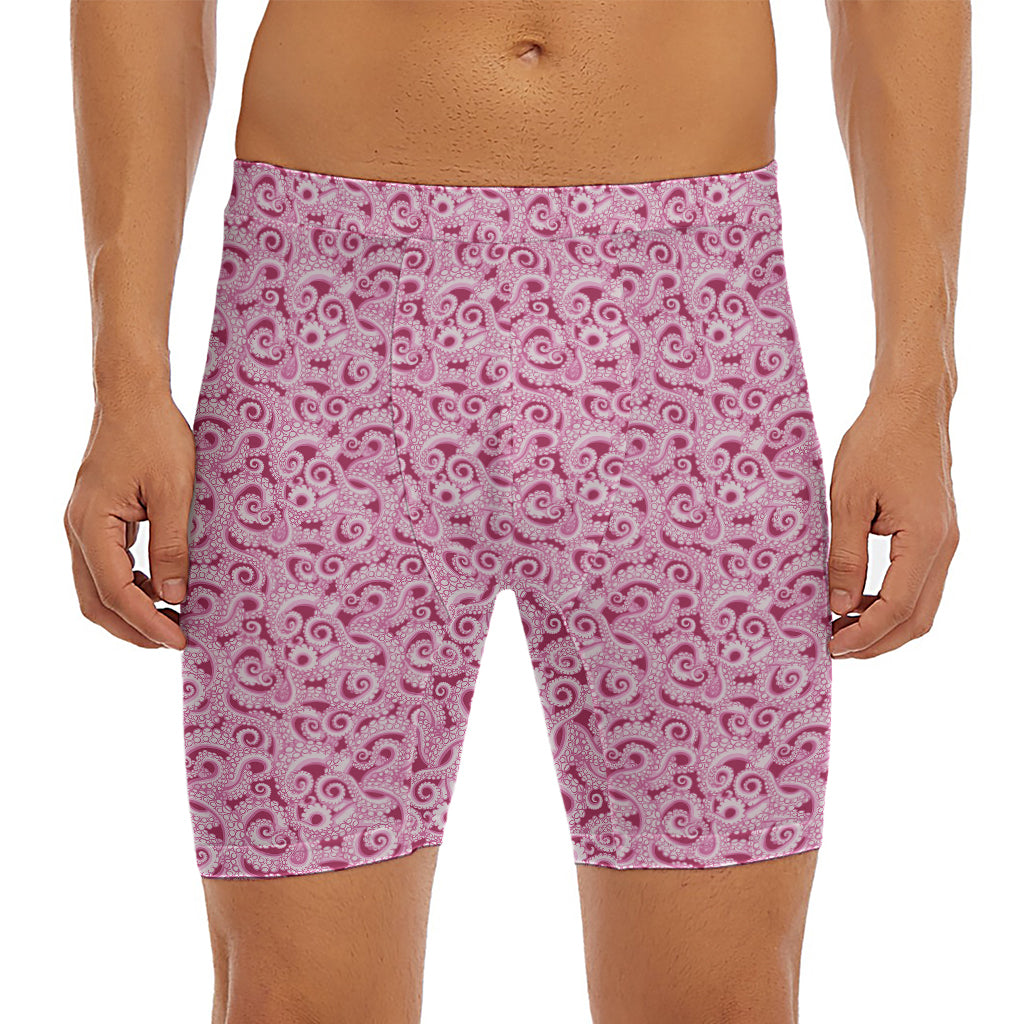 Pink Octopus Tentacles Pattern Print Men's Long Boxer Briefs
