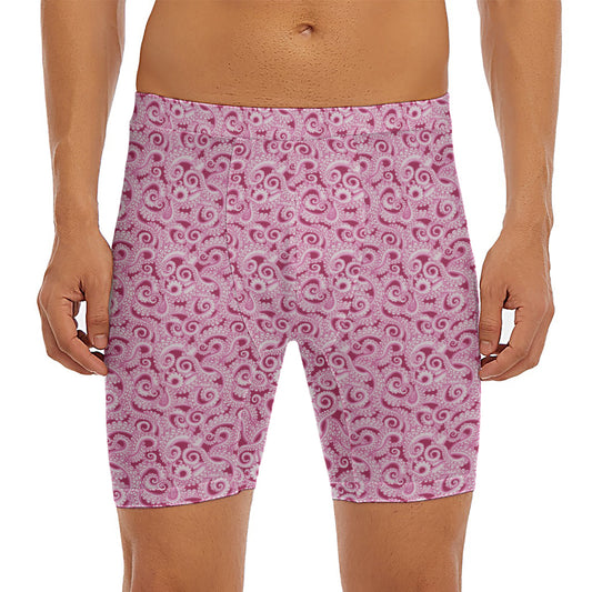 Pink Octopus Tentacles Pattern Print Men's Long Boxer Briefs