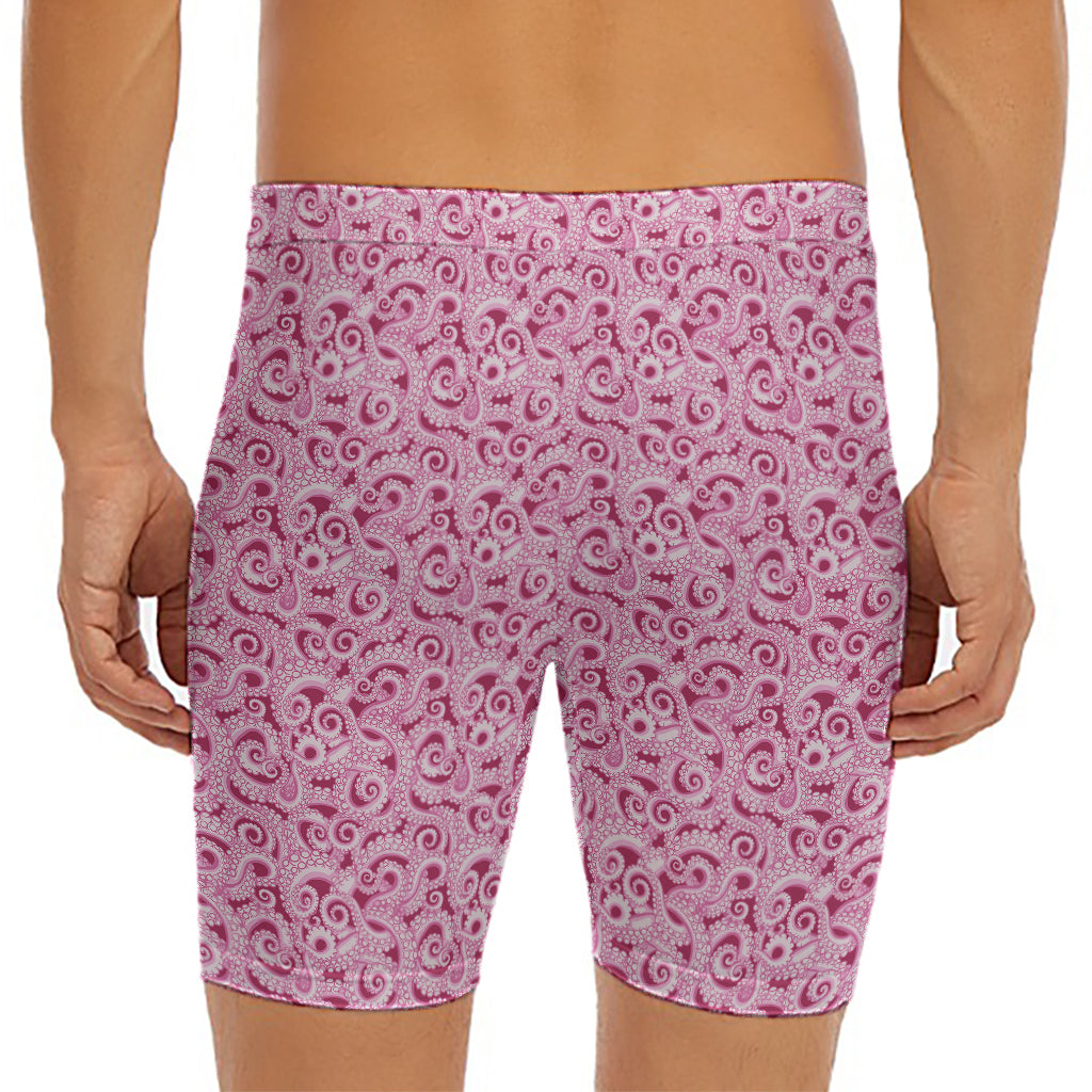 Pink Octopus Tentacles Pattern Print Men's Long Boxer Briefs