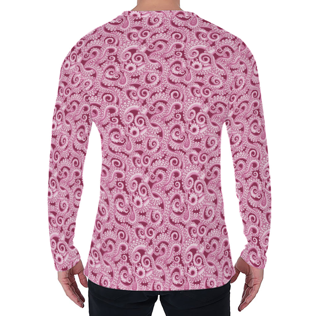 Pink Octopus Tentacles Pattern Print Men's Long Sleeve T-Shirt