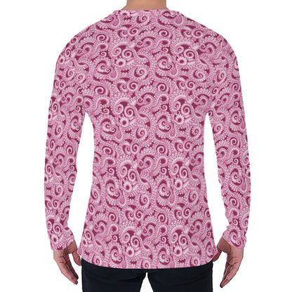 Pink Octopus Tentacles Pattern Print Men's Long Sleeve T-Shirt