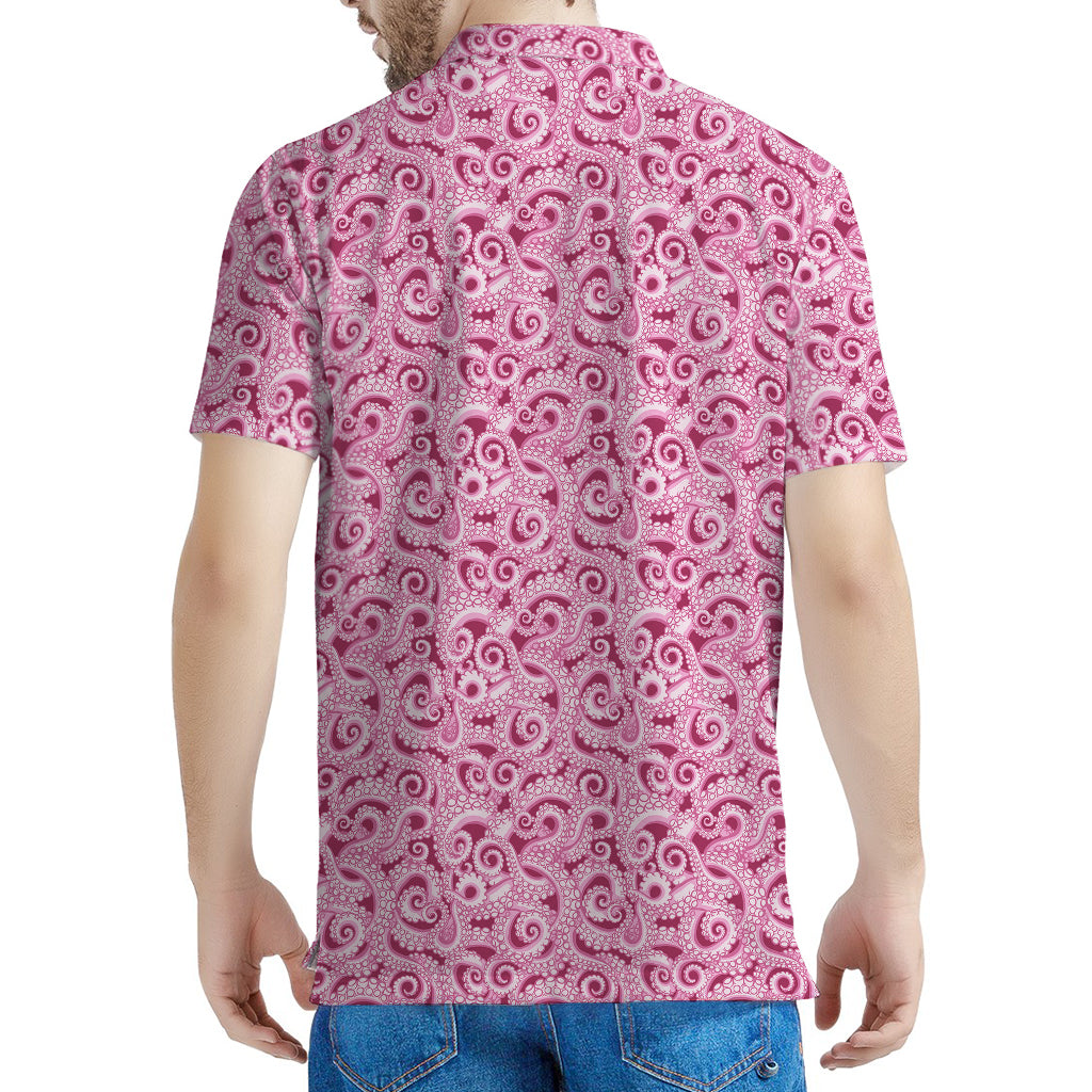 Pink Octopus Tentacles Pattern Print Men's Polo Shirt