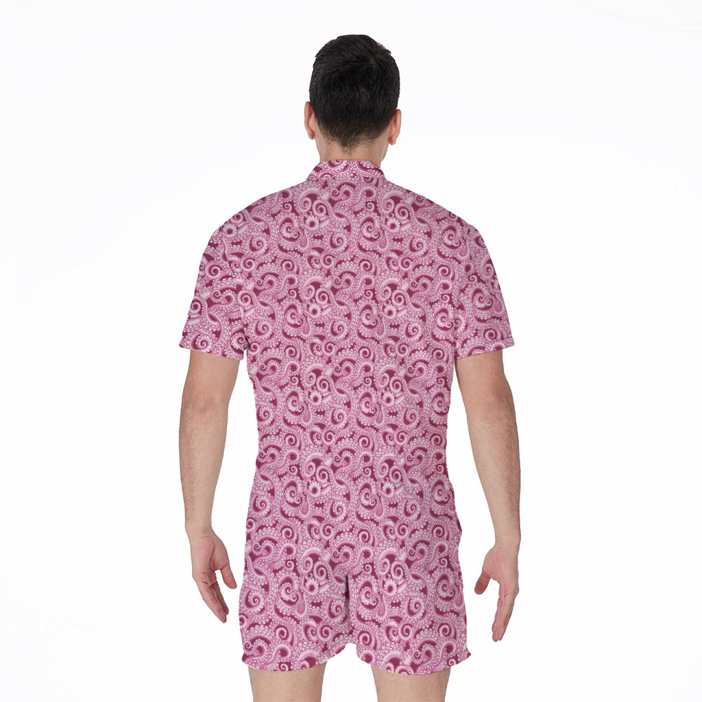 Pink Octopus Tentacles Pattern Print Men's Rompers
