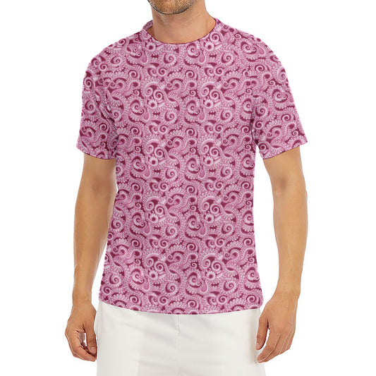 Pink Octopus Tentacles Pattern Print Men's Short Sleeve Rash Guard