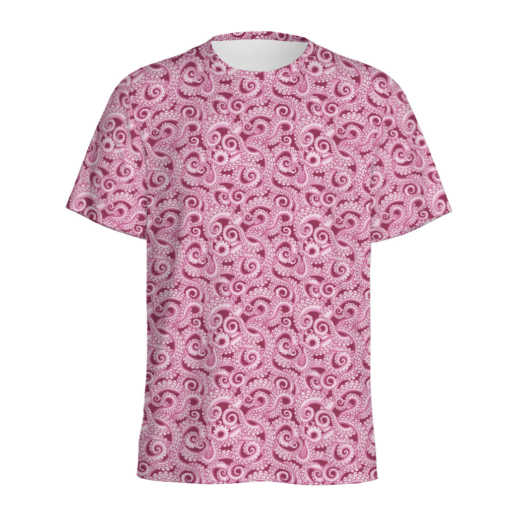 Pink Octopus Tentacles Pattern Print Men's Sports T-Shirt