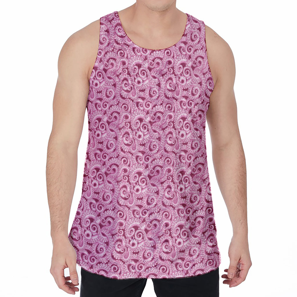 Pink Octopus Tentacles Pattern Print Men's Velvet Tank Top
