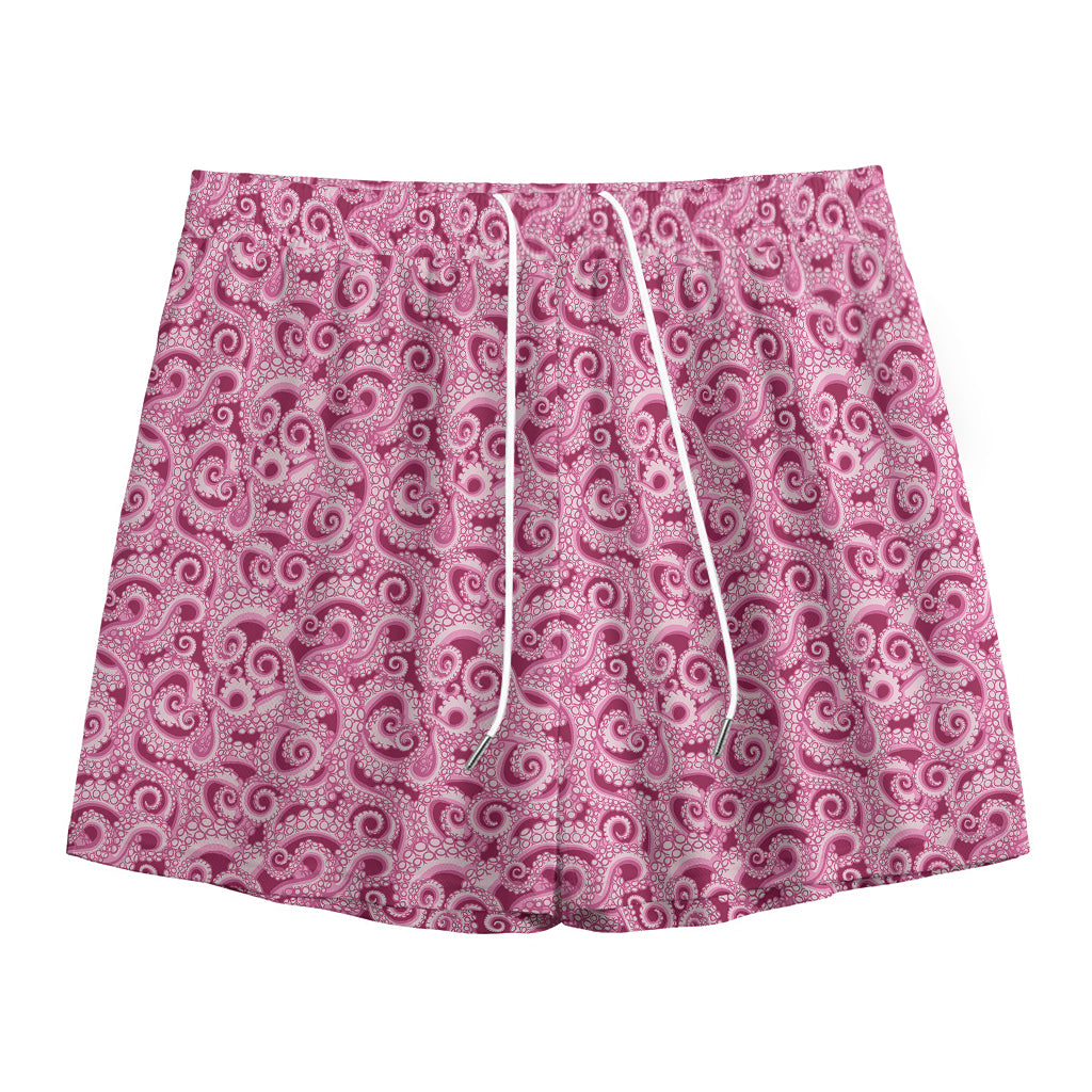 Pink Octopus Tentacles Pattern Print Mesh Shorts