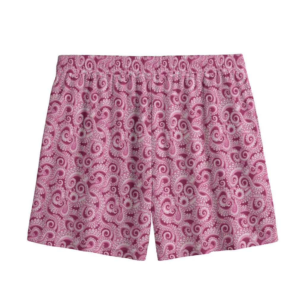 Pink Octopus Tentacles Pattern Print Mesh Shorts