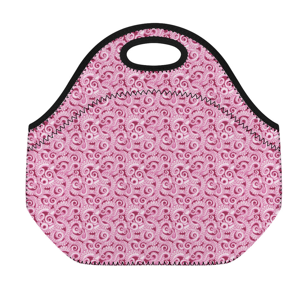 Pink Octopus Tentacles Pattern Print Neoprene Lunch Bag