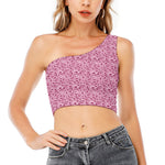 Pink Octopus Tentacles Pattern Print One Shoulder Crop Top