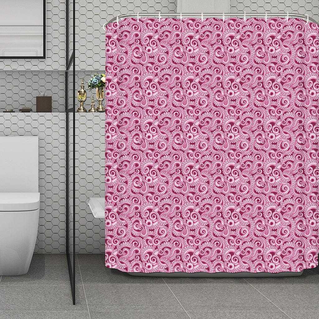 Pink Octopus Tentacles Pattern Print Polyester Shower Curtain