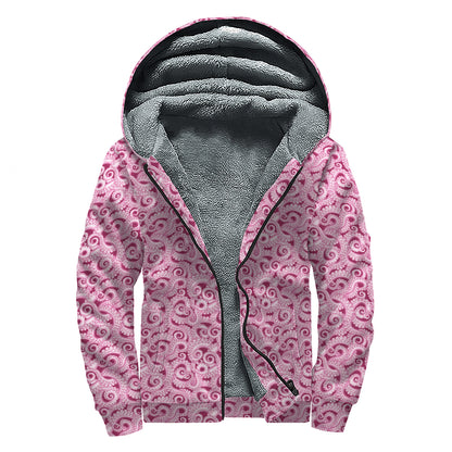 Pink Octopus Tentacles Pattern Print Sherpa Lined Zip Up Hoodie