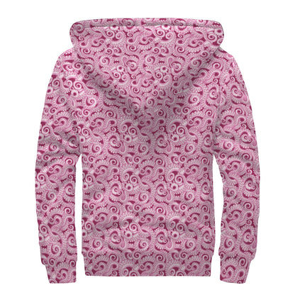 Pink Octopus Tentacles Pattern Print Sherpa Lined Zip Up Hoodie
