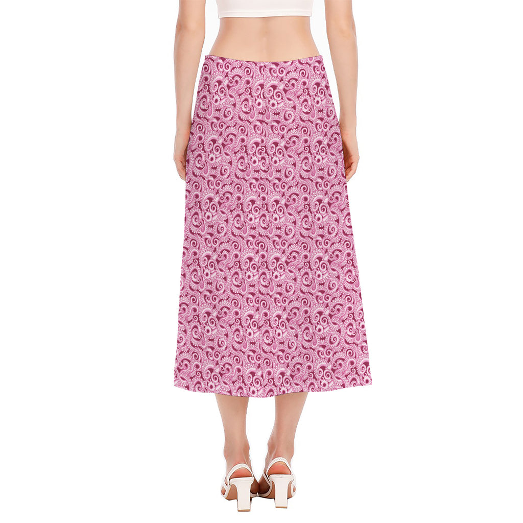 Pink Octopus Tentacles Pattern Print Side Slit Midi Skirt