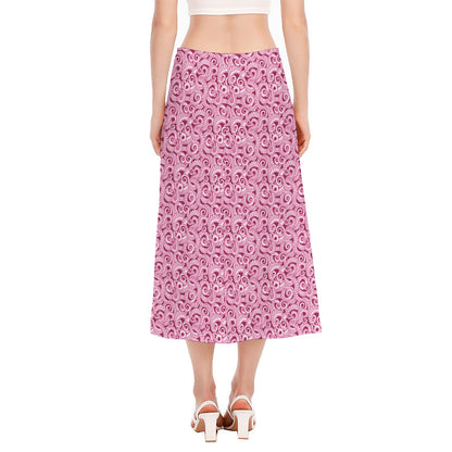 Pink Octopus Tentacles Pattern Print Side Slit Midi Skirt