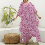 Pink Octopus Tentacles Pattern Print Silk V-Neck Kaftan Dress