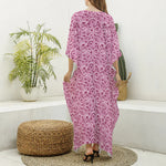 Pink Octopus Tentacles Pattern Print Silk V-Neck Kaftan Dress