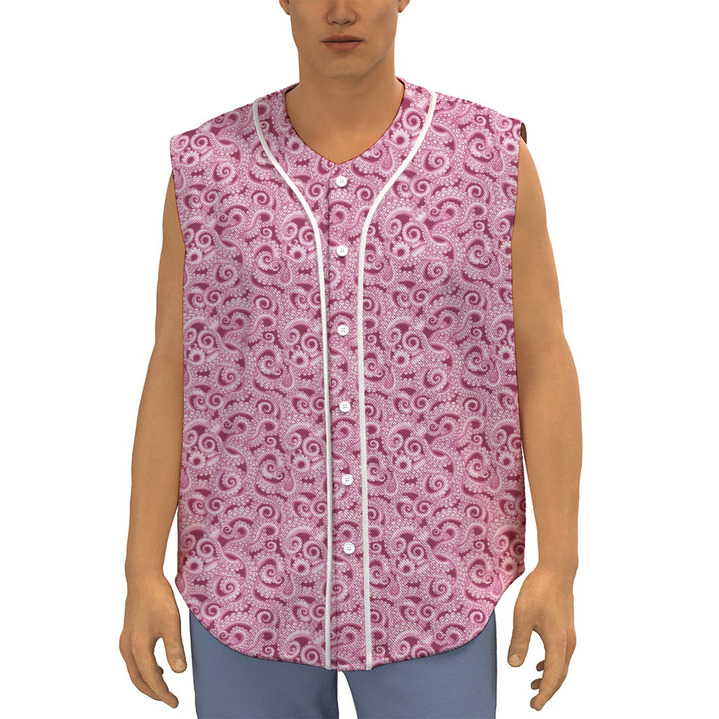 Pink Octopus Tentacles Pattern Print Sleeveless Baseball Jersey