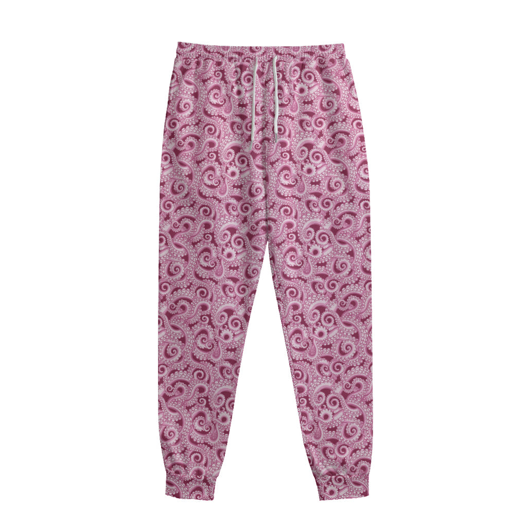 Pink Octopus Tentacles Pattern Print Sweatpants