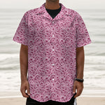 Pink Octopus Tentacles Pattern Print Textured Short Sleeve Shirt