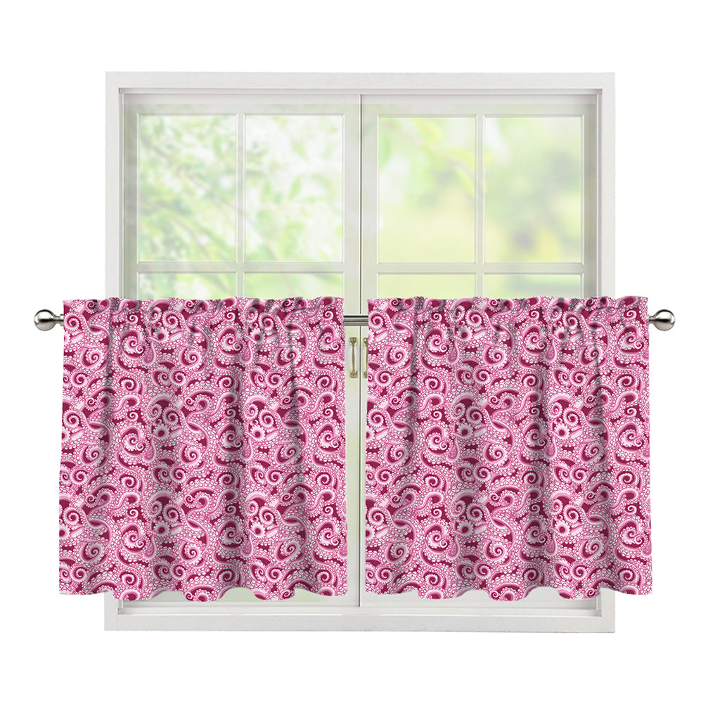 Pink Octopus Tentacles Pattern Print Tier Curtains