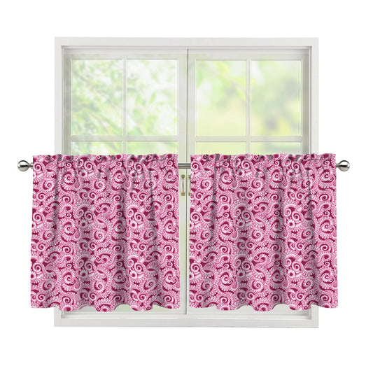 Pink Octopus Tentacles Pattern Print Tier Curtains