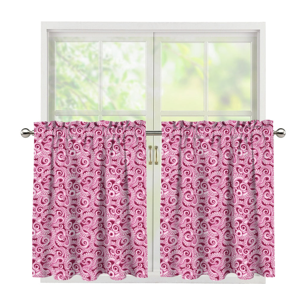 Pink Octopus Tentacles Pattern Print Tier Curtains