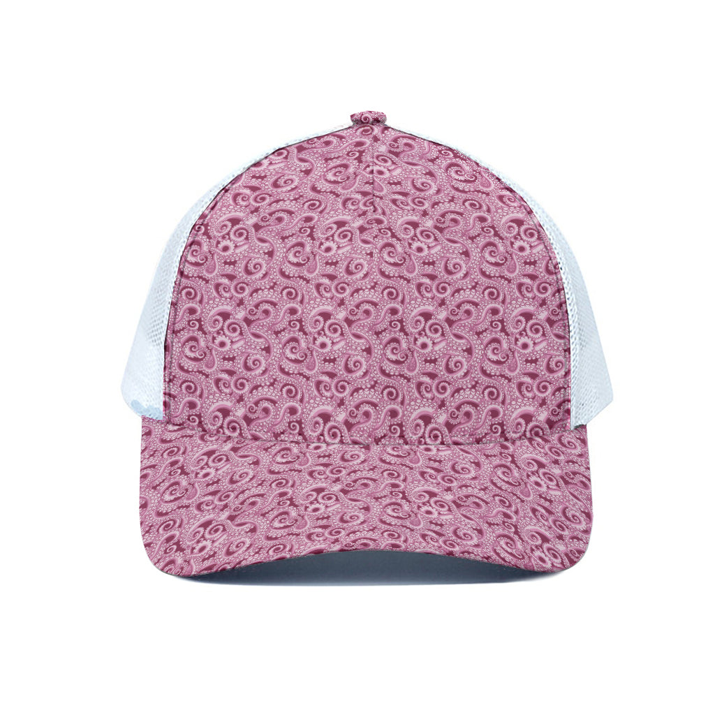 Pink Octopus Tentacles Pattern Print White Mesh Trucker Cap