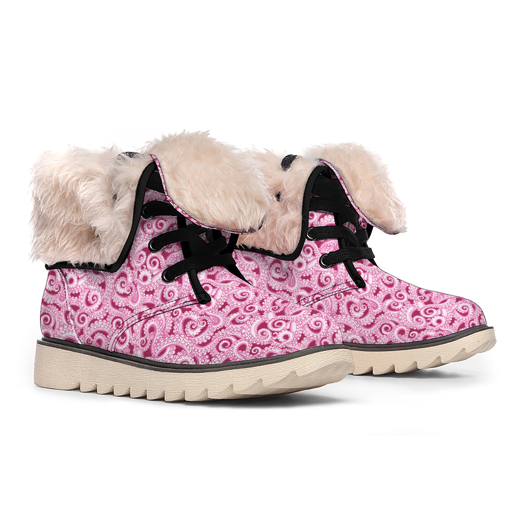 Pink Octopus Tentacles Pattern Print Winter Boots