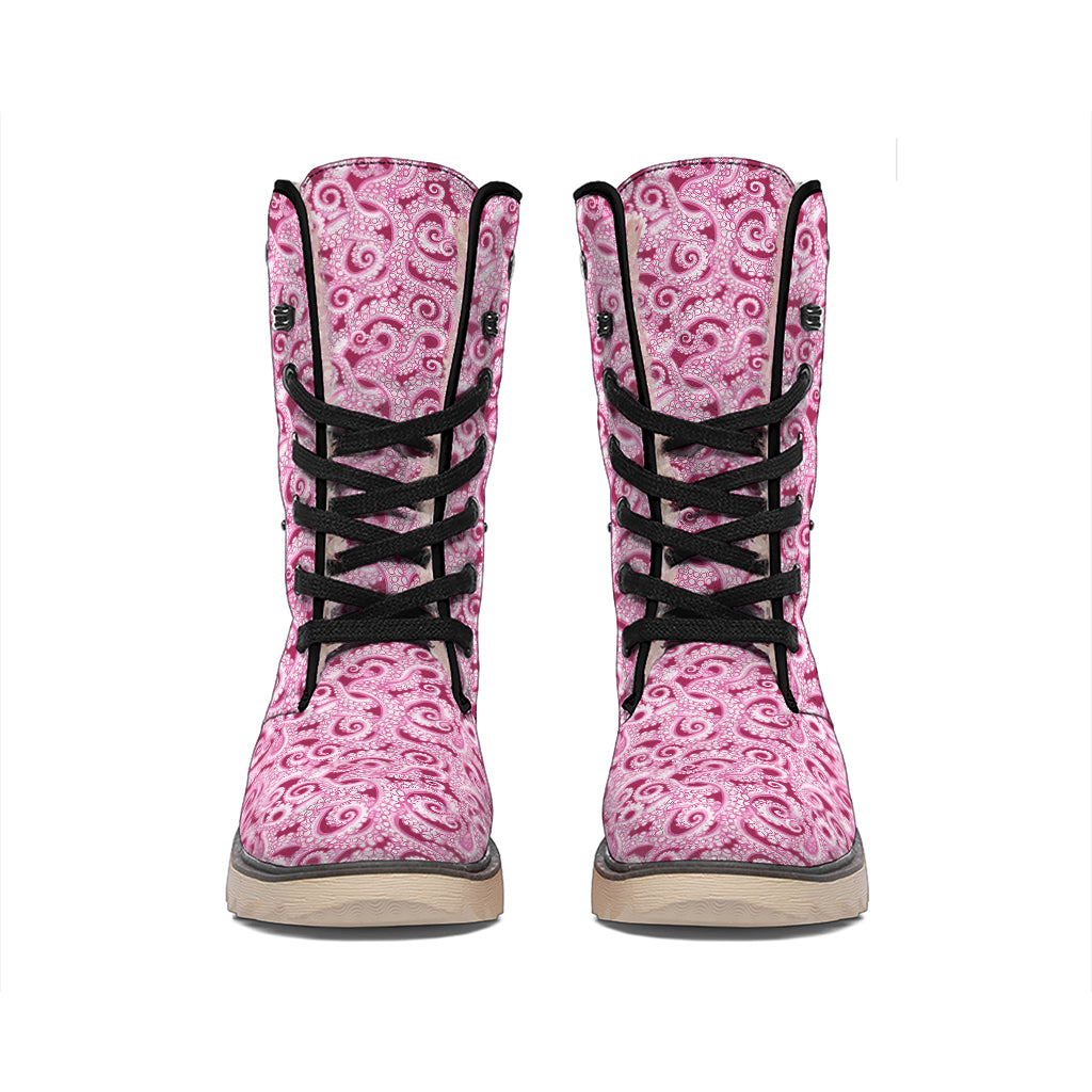 Pink Octopus Tentacles Pattern Print Winter Boots