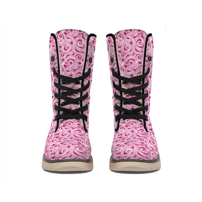 Pink Octopus Tentacles Pattern Print Winter Boots