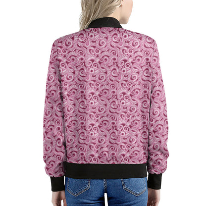 Pink Octopus Tentacles Pattern Print Women's Bomber Jacket
