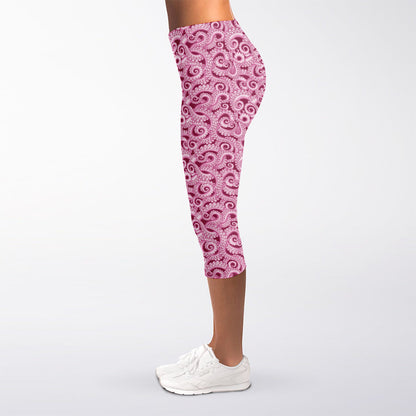 Pink Octopus Tentacles Pattern Print Women's Capri Leggings