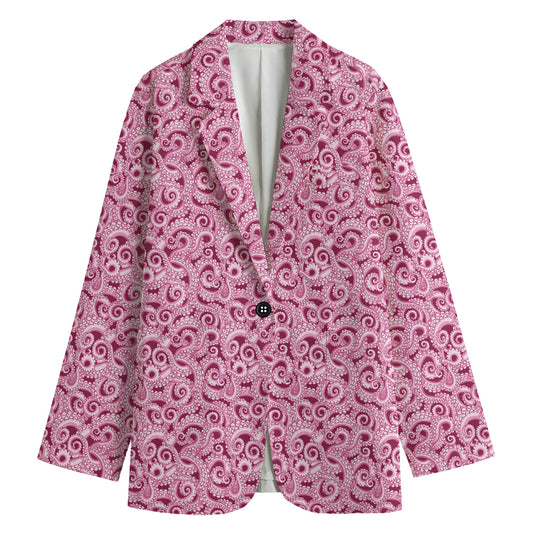 Pink Octopus Tentacles Pattern Print Women's Cotton Blazer