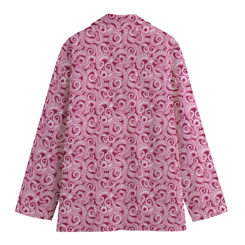 Pink Octopus Tentacles Pattern Print Women's Cotton Blazer