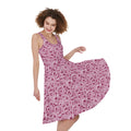 Pink Octopus Tentacles Pattern Print Sleeveless Knee Length Dress