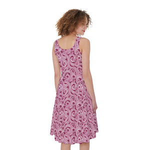 Pink Octopus Tentacles Pattern Print Women's Sleeveless Dress