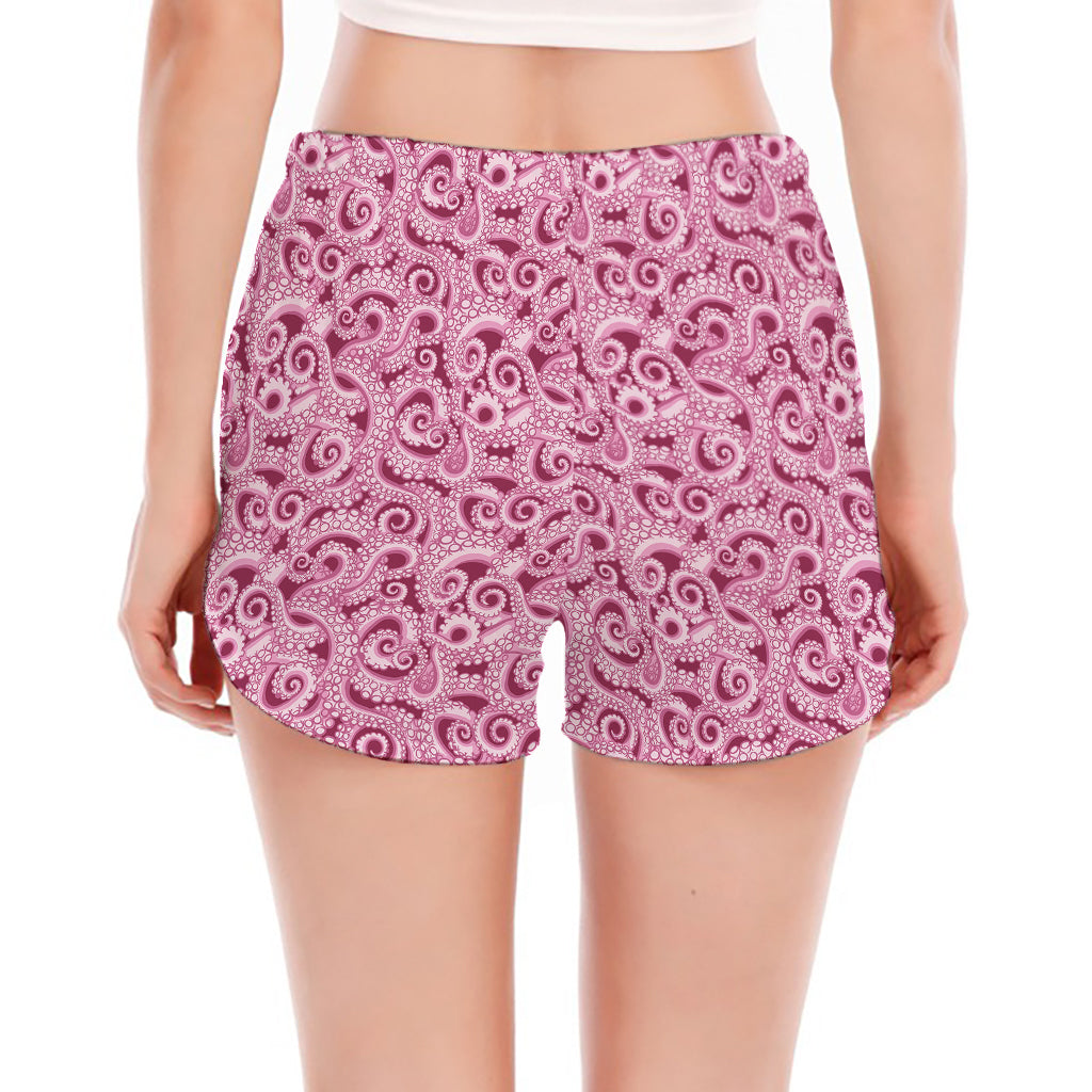 Pink Octopus Tentacles Pattern Print Women's Split Running Shorts