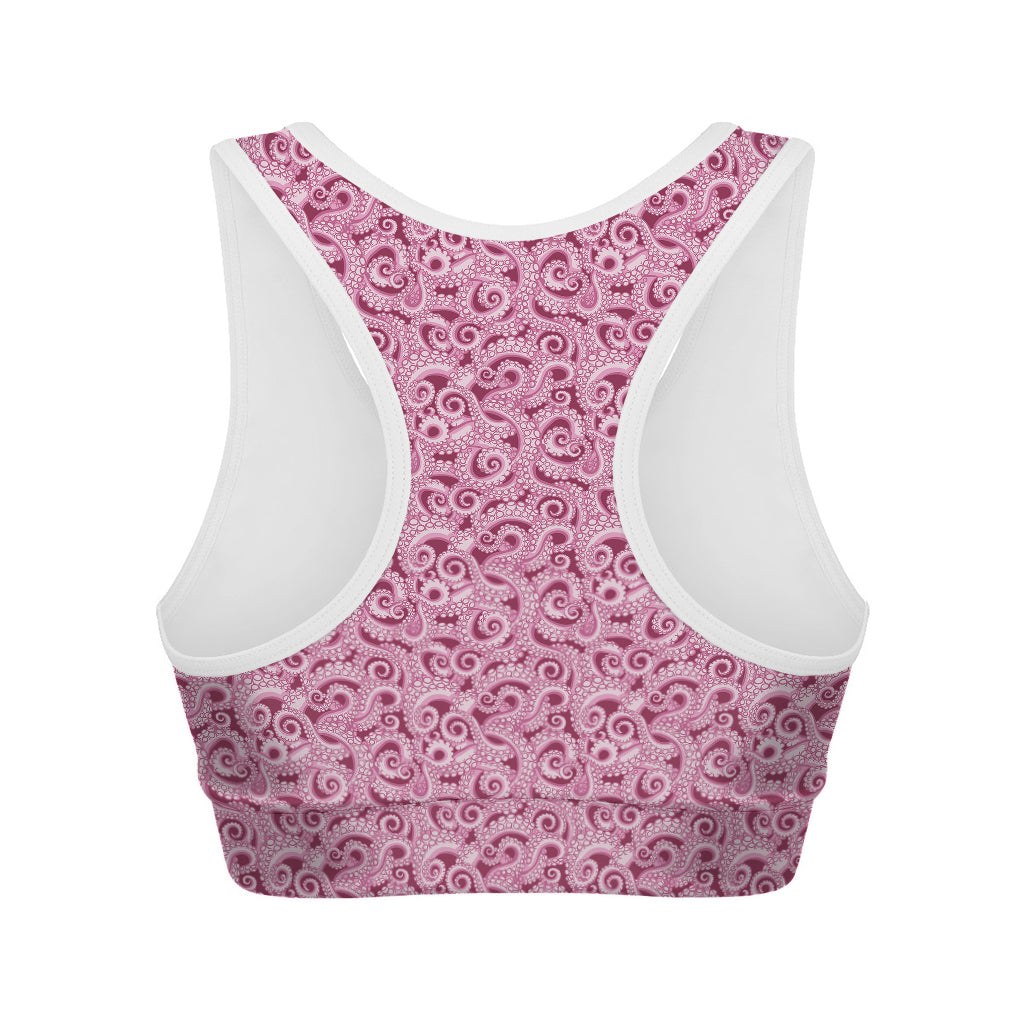 Pink Octopus Tentacles Pattern Print Women's Sports Bra