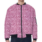 Pink Octopus Tentacles Pattern Print Zip Sleeve Bomber Jacket