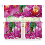 Pink Orchid Flower Print 3 Piece Kitchen Curtains
