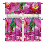 Pink Orchid Flower Print 3 Piece Kitchen Curtains