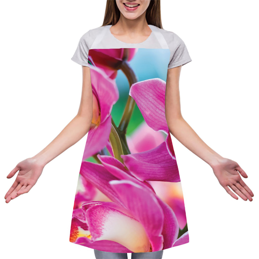 Pink Orchid Flower Print Adjustable Apron