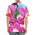Pink Orchid Flower Print Aloha Shirt