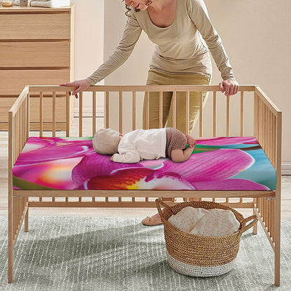 Pink Orchid Flower Print Baby Crib Sheet