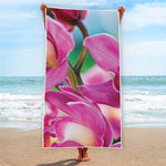 Pink Orchid Flower Print Beach Towel