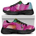 Pink Orchid Flower Print Black Chunky Shoes