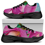 Pink Orchid Flower Print Black Chunky Shoes